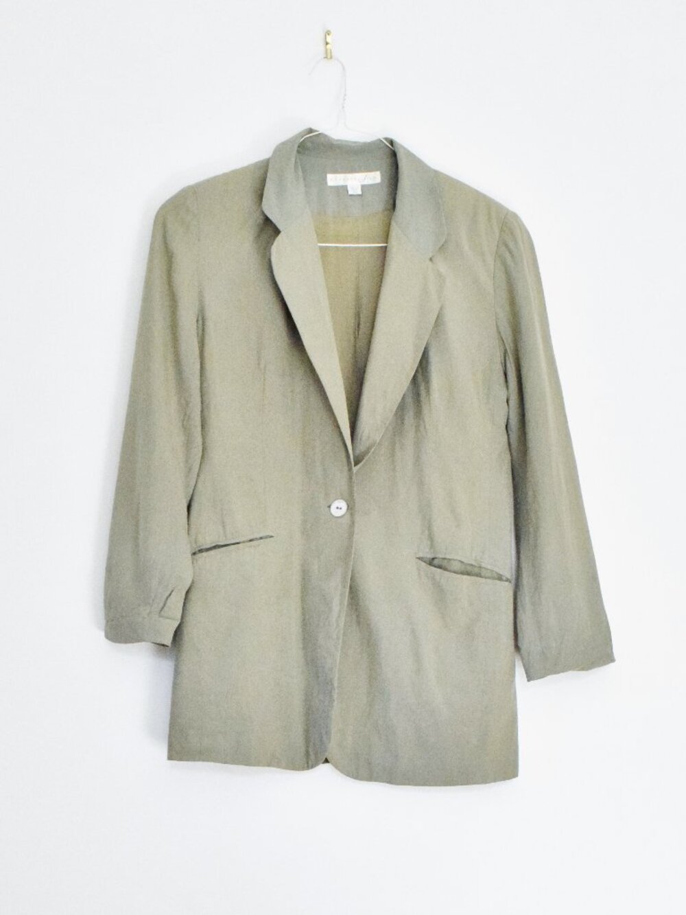 EXPRESS SILK Vintage Olive Green Boyfriend Longline Blazer Jacket | Size XS